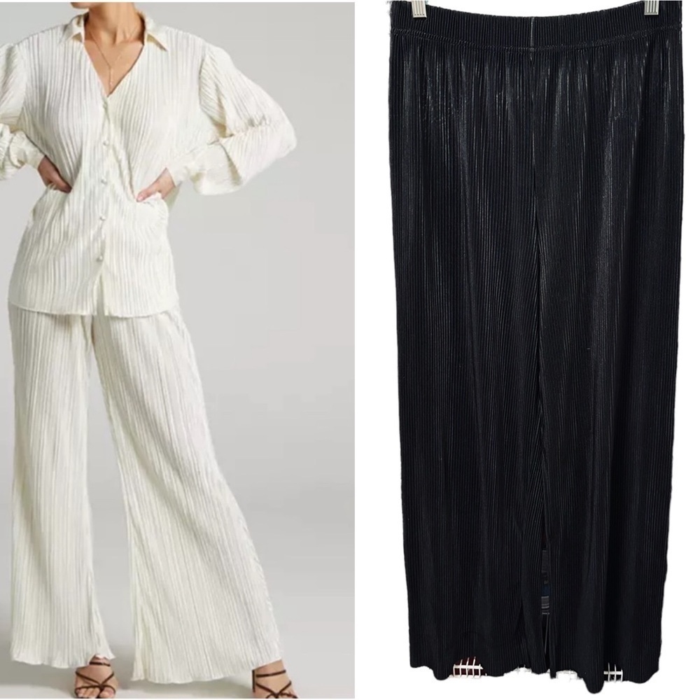 JUTKA & RISKA black wide leg high waist Accordion pleated trouser pants (6901)